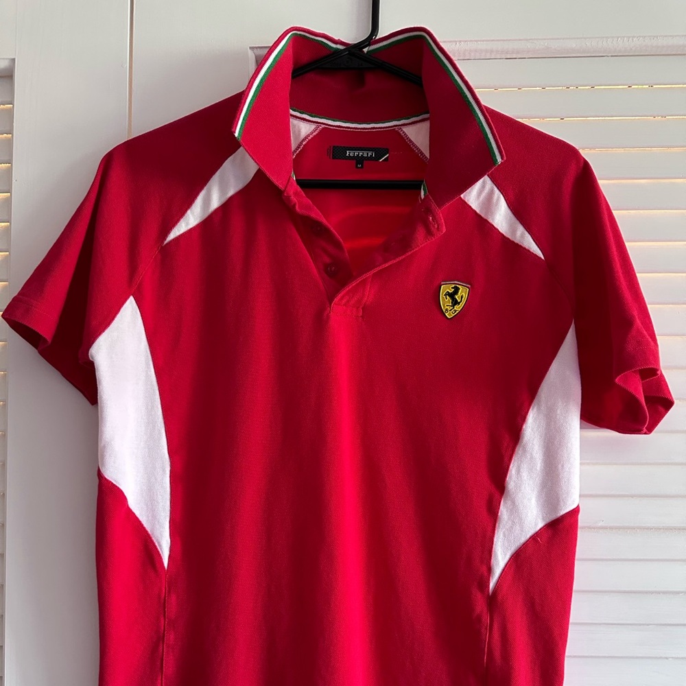 Ferrari Men's Medium Red Short Sleeve Polo Shirt Logo Branded Scuderia